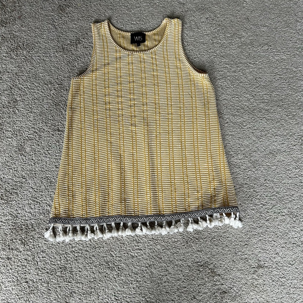 W5 Anthropologie Women's Tassel Top Sleeveless Yellow Striped Woven Shirt Small